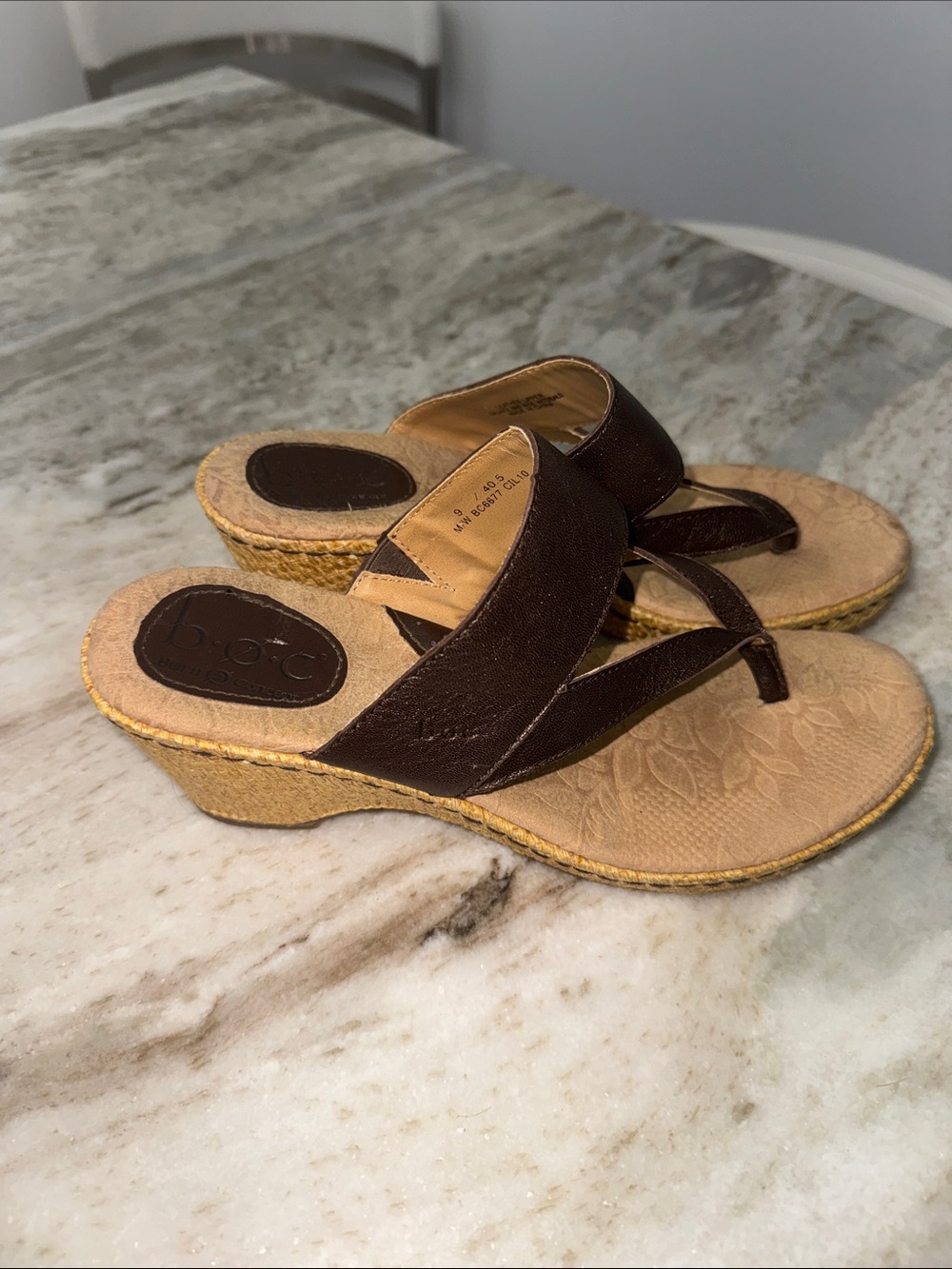 b.o.c. Dark Brown Espadrille Wedge Thong Sandals